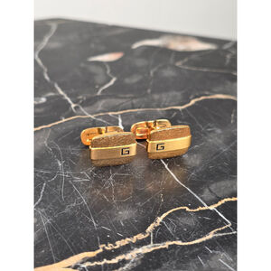 Givenchy Vtg 80s Gold-Tone Textured Rectangular G Logo Signature Cufflinks